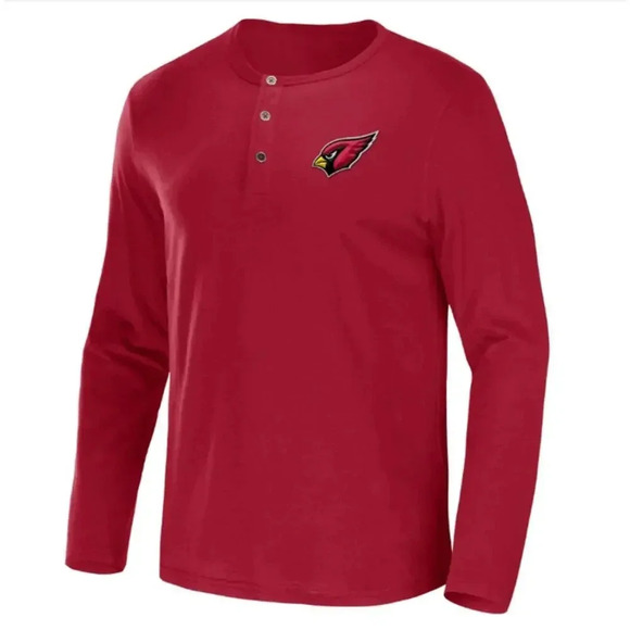 NEW Mitchell & Ness NFL Arizona Cardinals Henley Long Sleeve T-Shirt Red Mens L - Picture 1 of 9